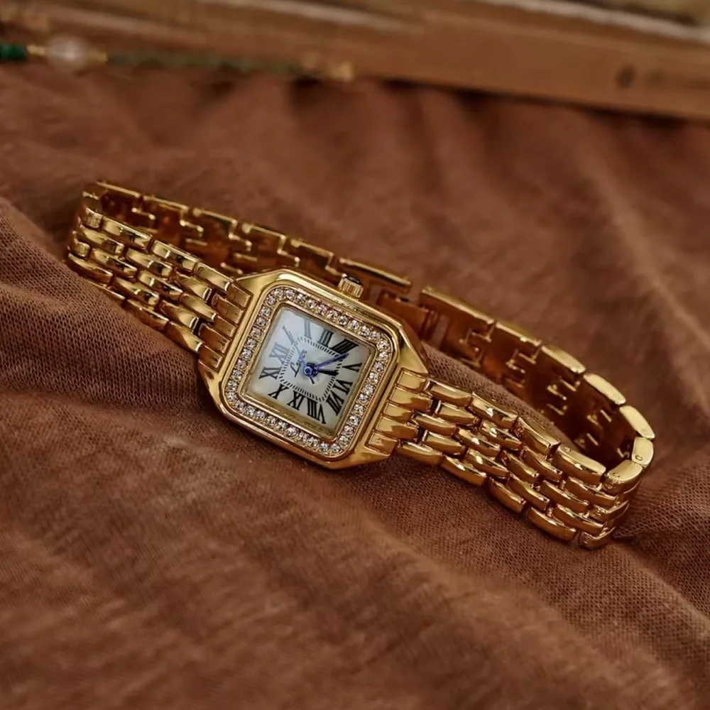 Panthere Classic Rectangle Gold Crystal Watch